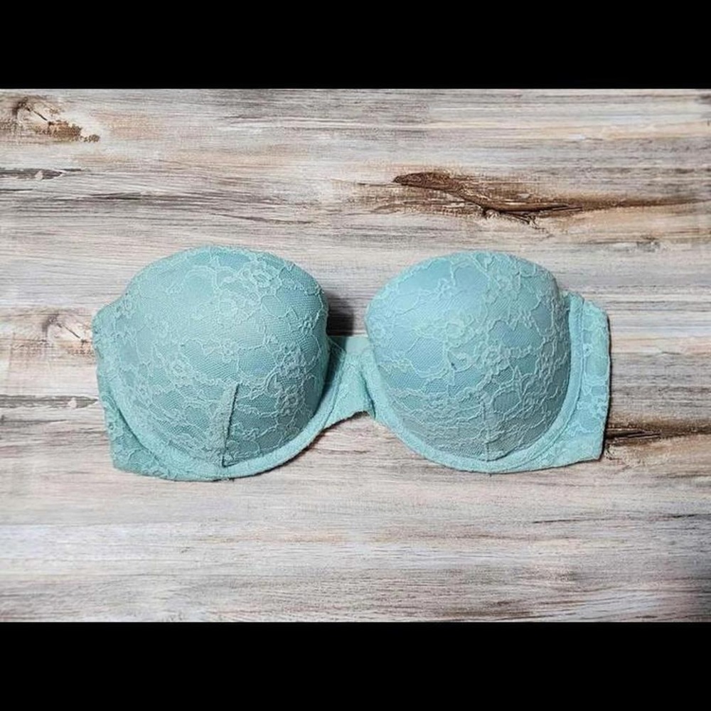 Victorias Secret‎ Multi-Way Strapless Lace Bra Teal Seafoam 34C Underwire Padded